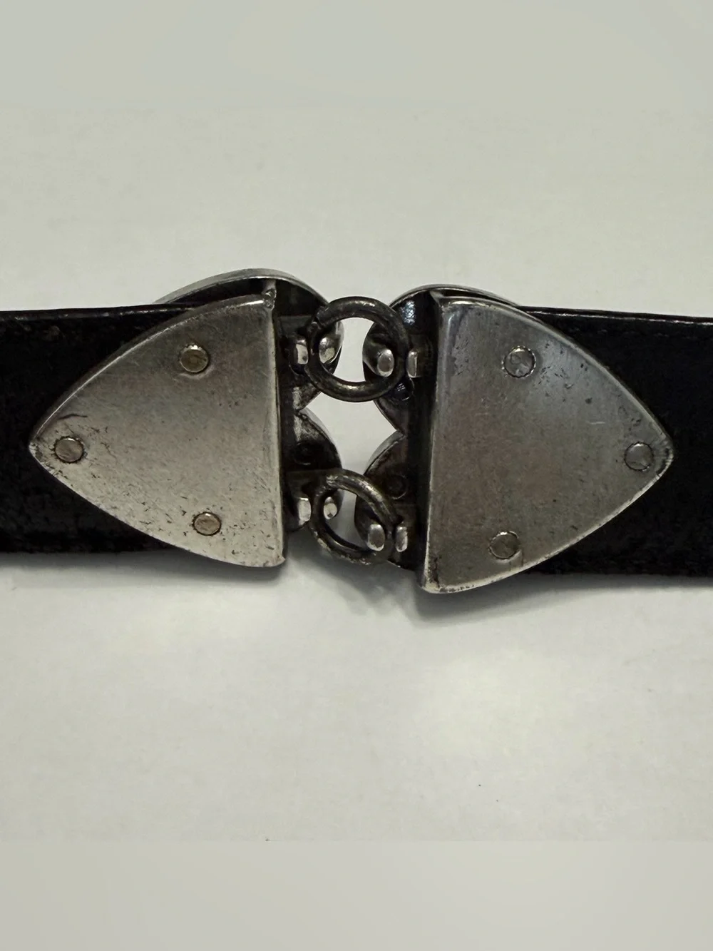 Vintage Brighton Black Leather Heart Belt Silver Hardware Western Boho USA Made